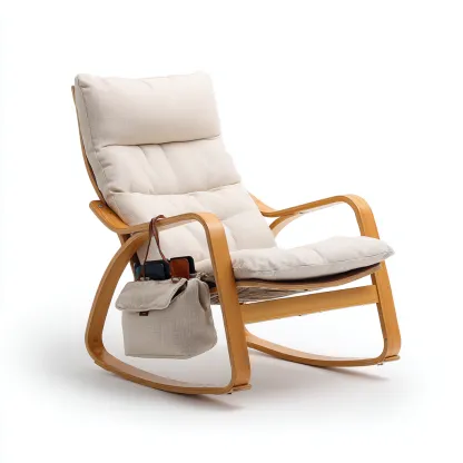 Sedia A Dondolo-Legno E Tessuto-100X68X105 Cm-Beige-Design Nordico-Oakuploft