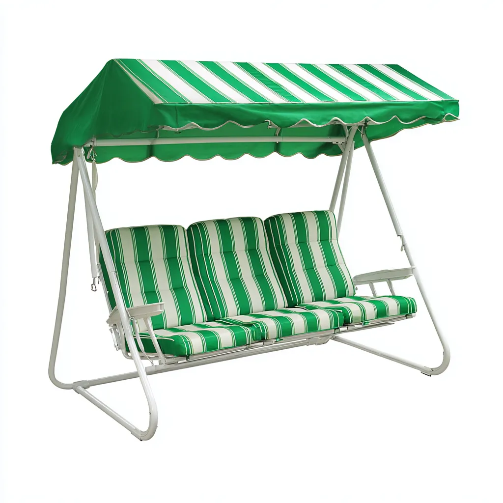 Dondolo Da Giardino In Metallo E Tessuto 200x130x165 Cm - Verde-Bianco - Adatto Per Esterno - Design Moderno-Oakuploft