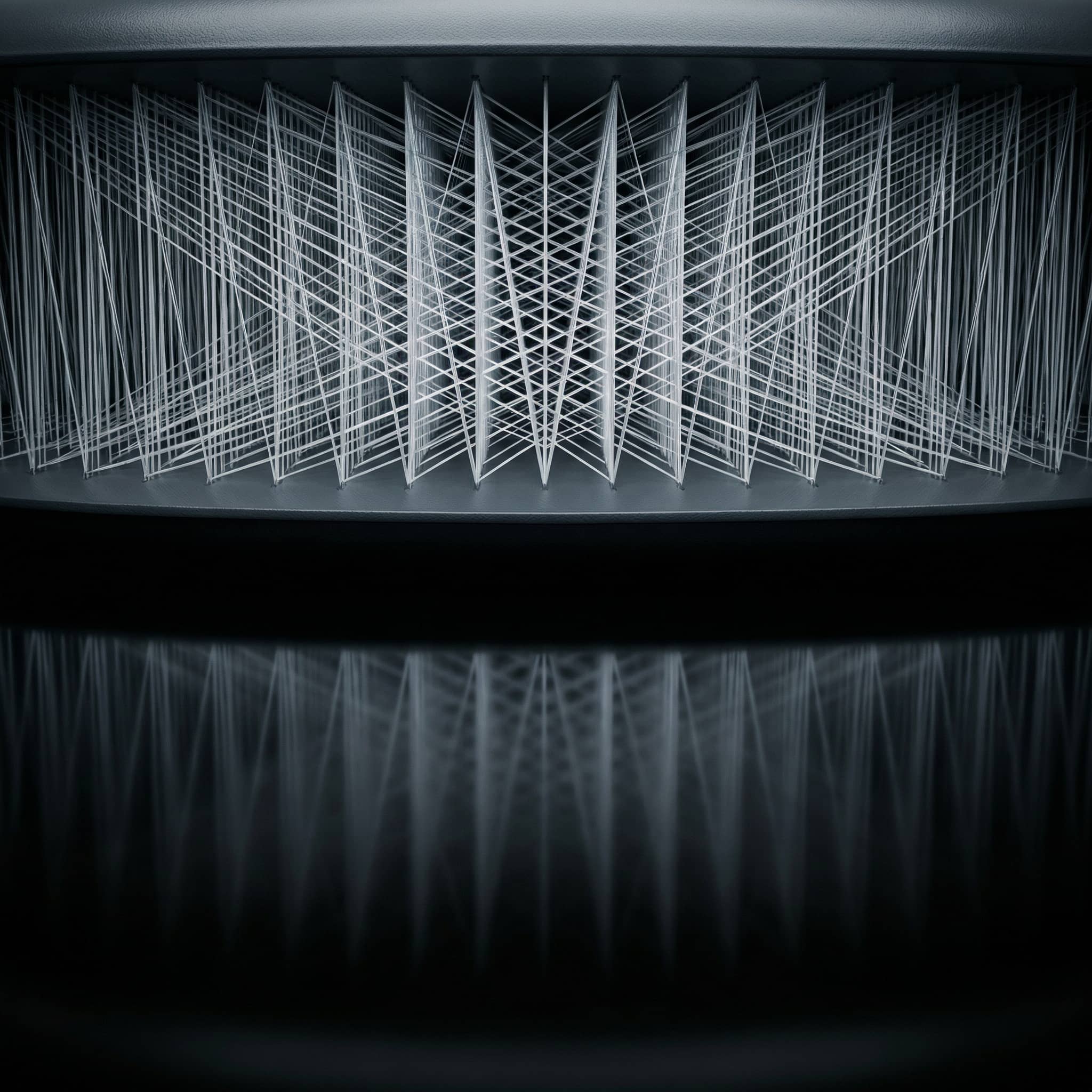 Macro 3D view of woven drop-stitch SUP board core
