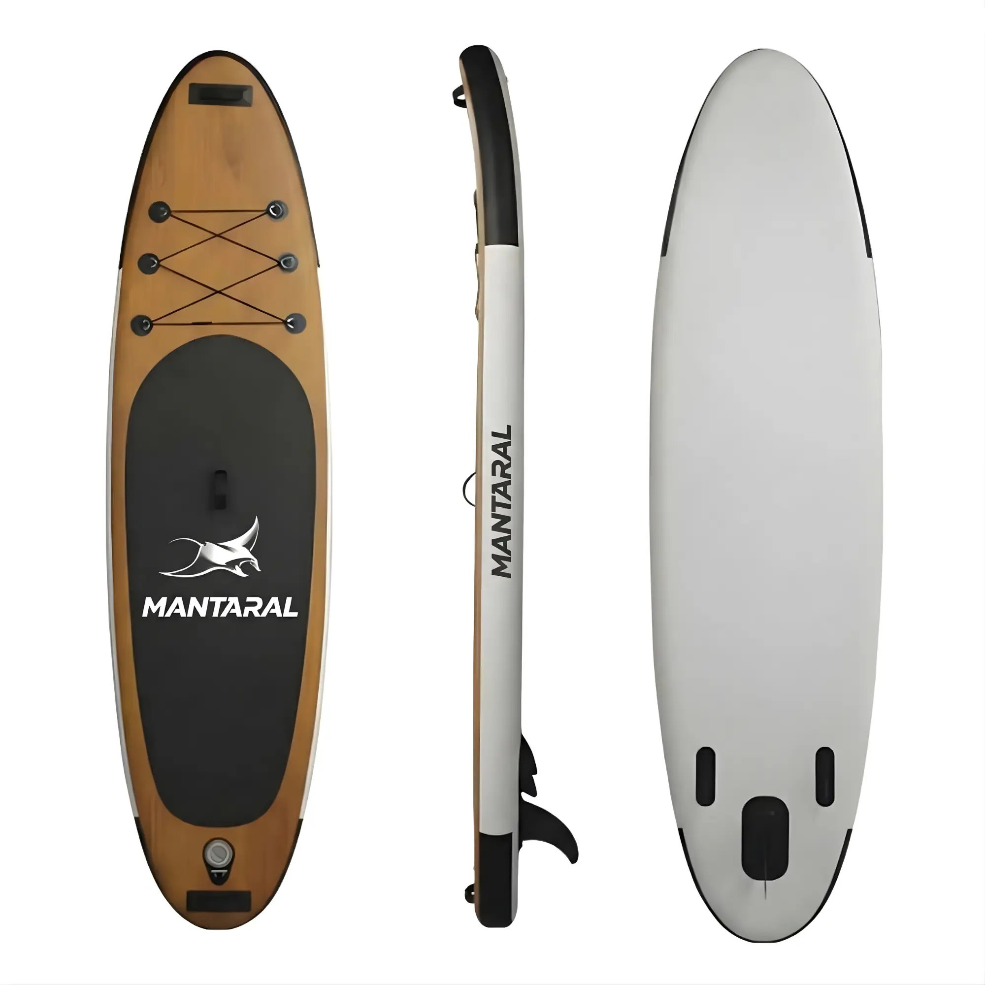 OEM wood grain inflatable paddle board 3-view wholesale
