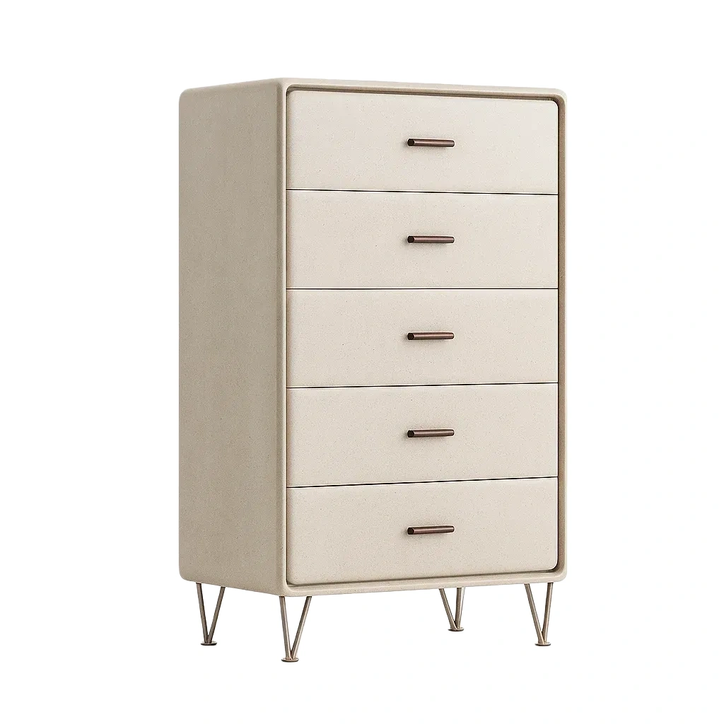 Commode à tiroirs 5 tiroirs en bois et métal beige-TRENDHOMEEU
