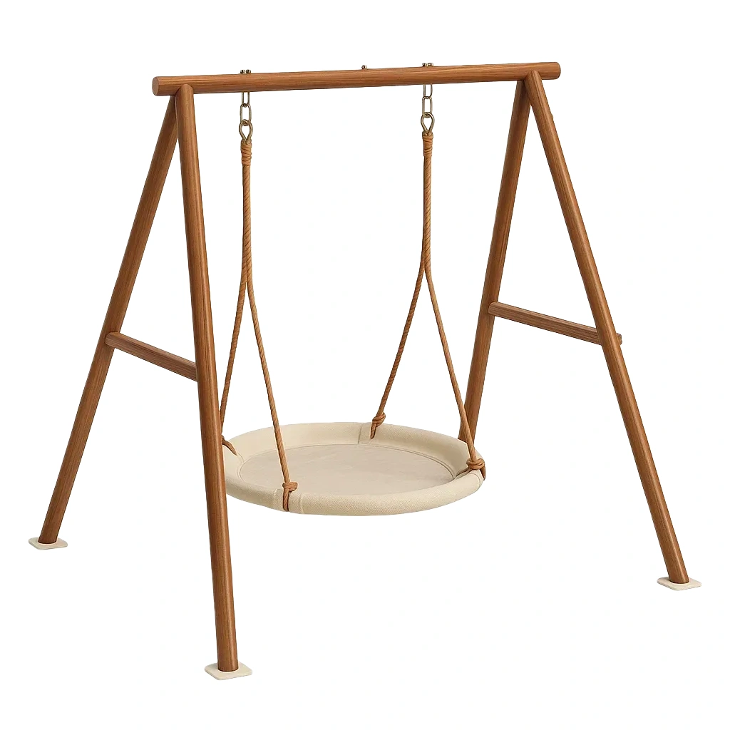 Ensemble de balançoire en bois avec siège rond en tissu beige-TRENDHOMEEU