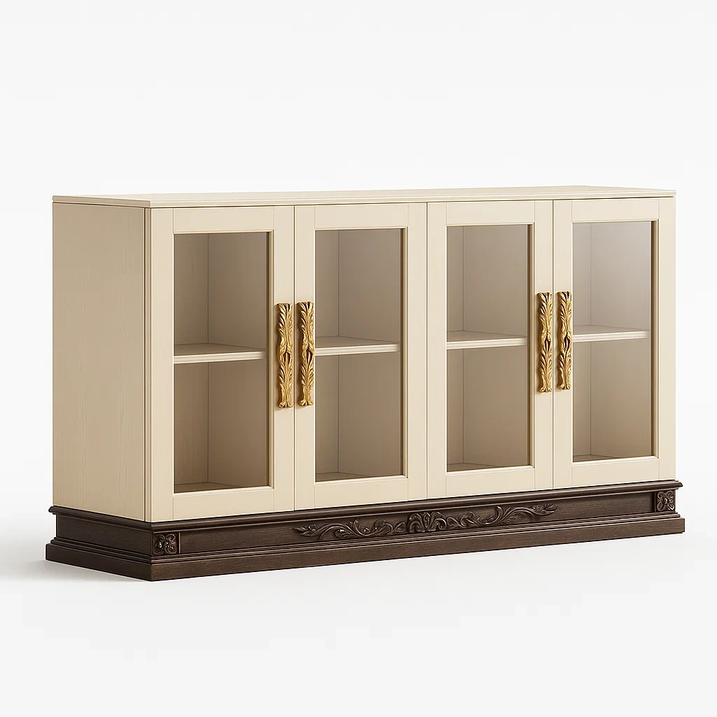 Armoires de rangement en MDF et bois avec portes vitrées-LUXEGLOWZZ