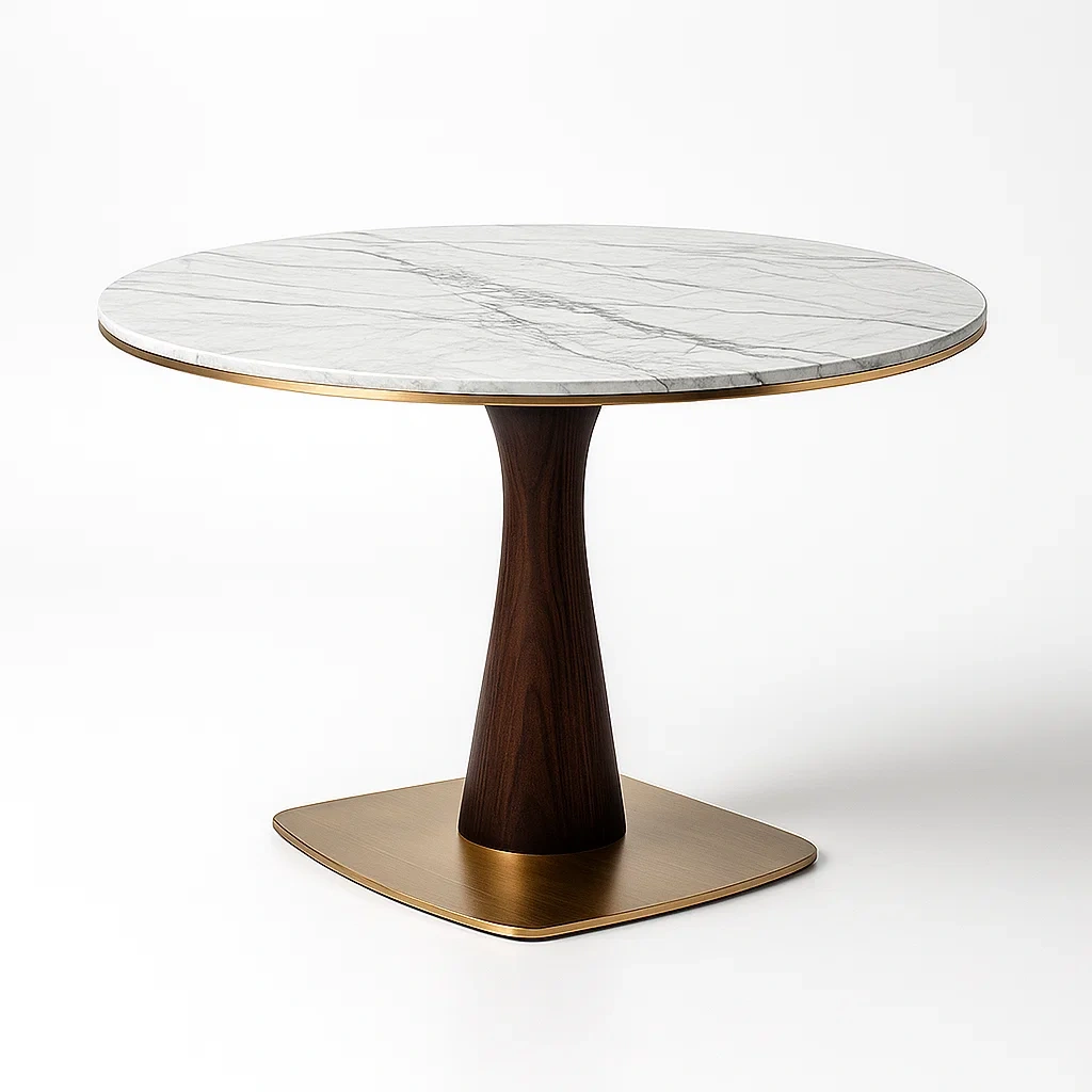 Tables à manger rondes en marbre et bois-LUXEGLOWZZ