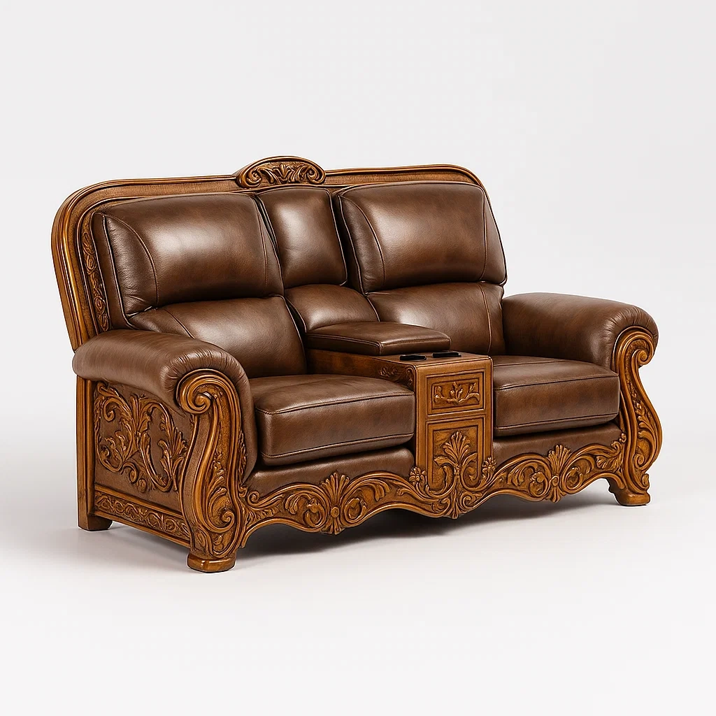 Canapés en cuir avec structure en bois sculpté-LUXEGLOWZZ