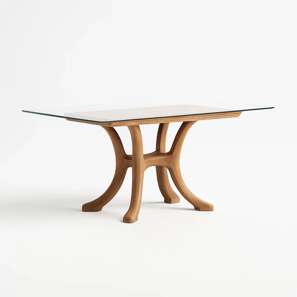 Tables à manger en bois massif avec plateau en verre-LUXEGLOWZZ