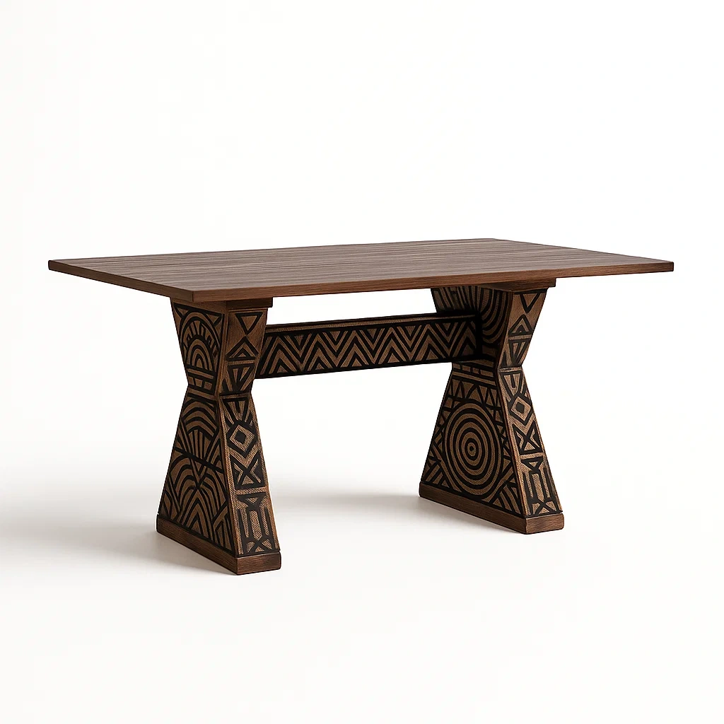 Tables à manger en bois massif avec motifs géométriques-LUXEGLOWZZ