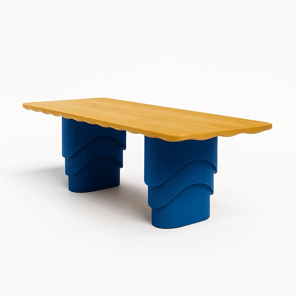 Tables à manger rectangulaires en bois avec pieds ondulés en bois-LUXEGLOWZZ