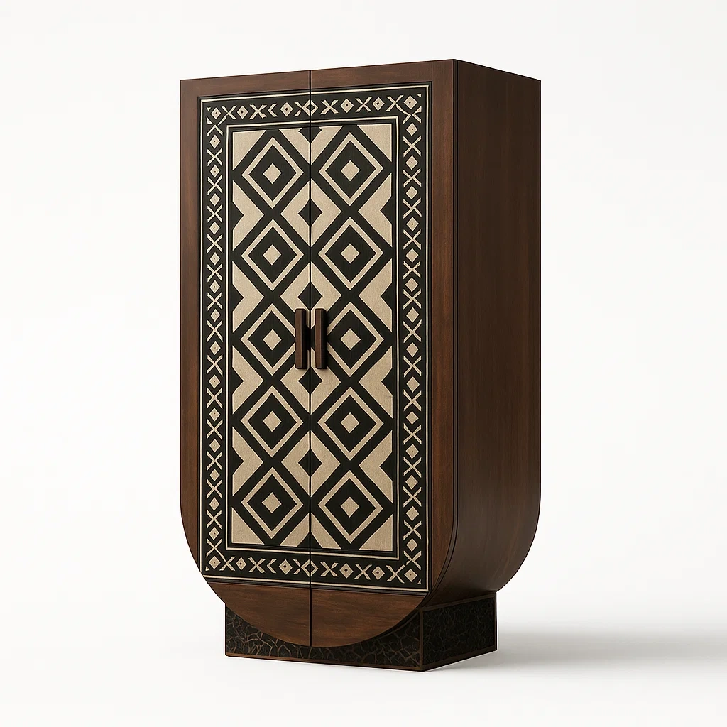 Armoires en bois massif à deux portes avec motif géométrique-LUXEGLOWZZ