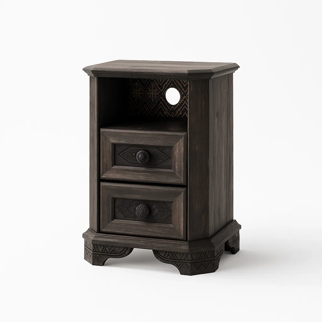 Tables de chevet en bois avec tiroirs gravés-LUXEGLOWZZ