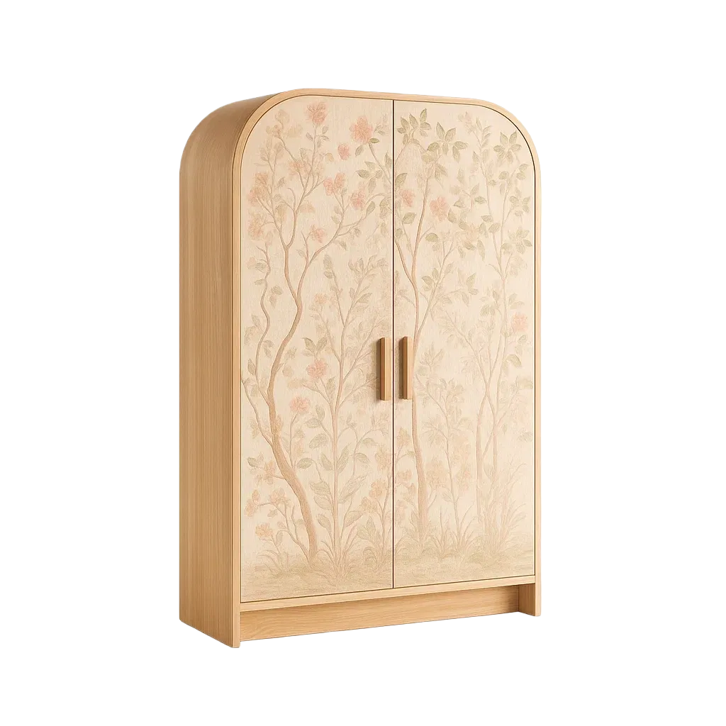 Armoires en bois de hêtre avec motif floral et deux portes-LUXEGLOWZZ