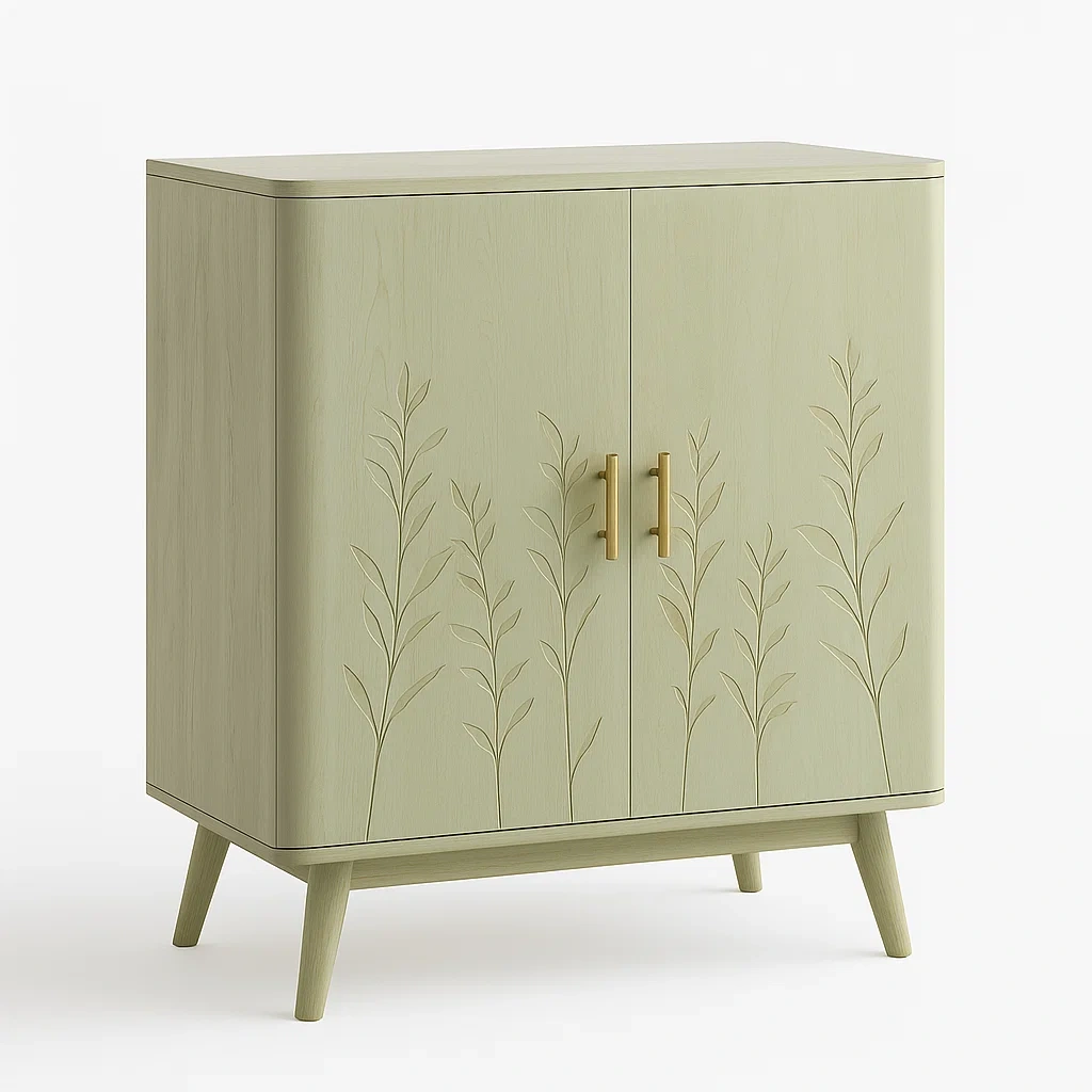 Armoires de rangement en bois avec motifs gravés et poignées métalliques-LUXEGLOWZZ