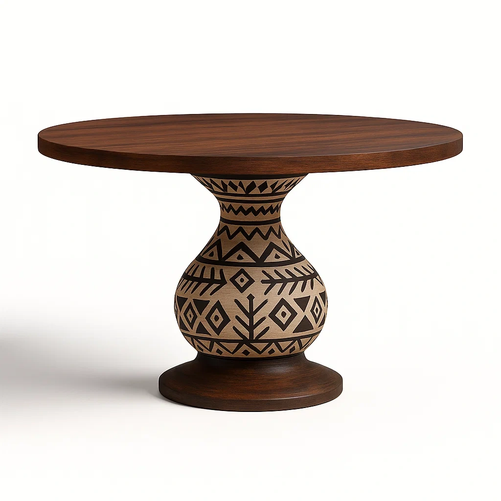 Tables à manger rondes en bois avec motif ethnique-LUXEGLOWZZ