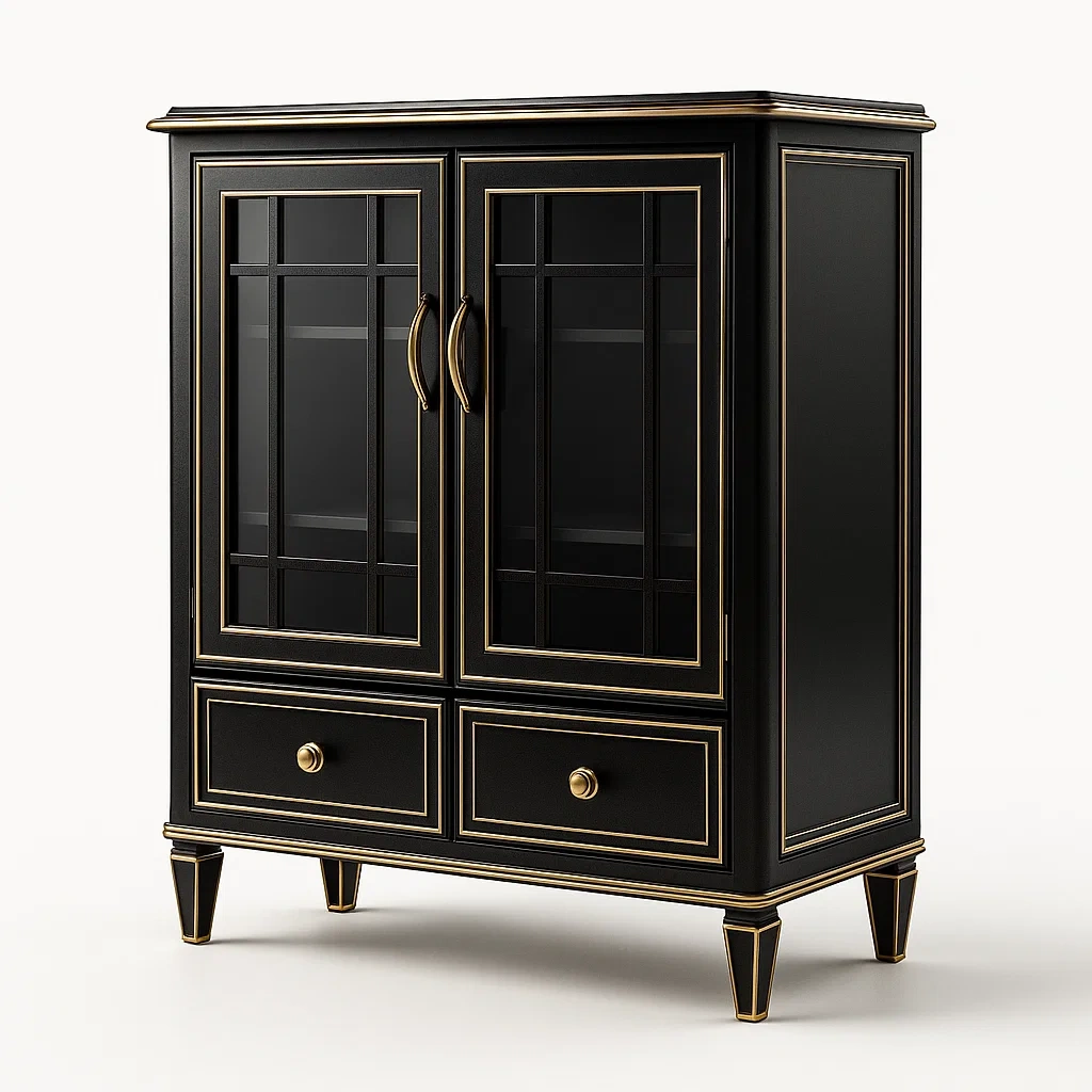 Vitrines en bois avec portes en verre trempé et tiroirs-LUXEGLOWZZ