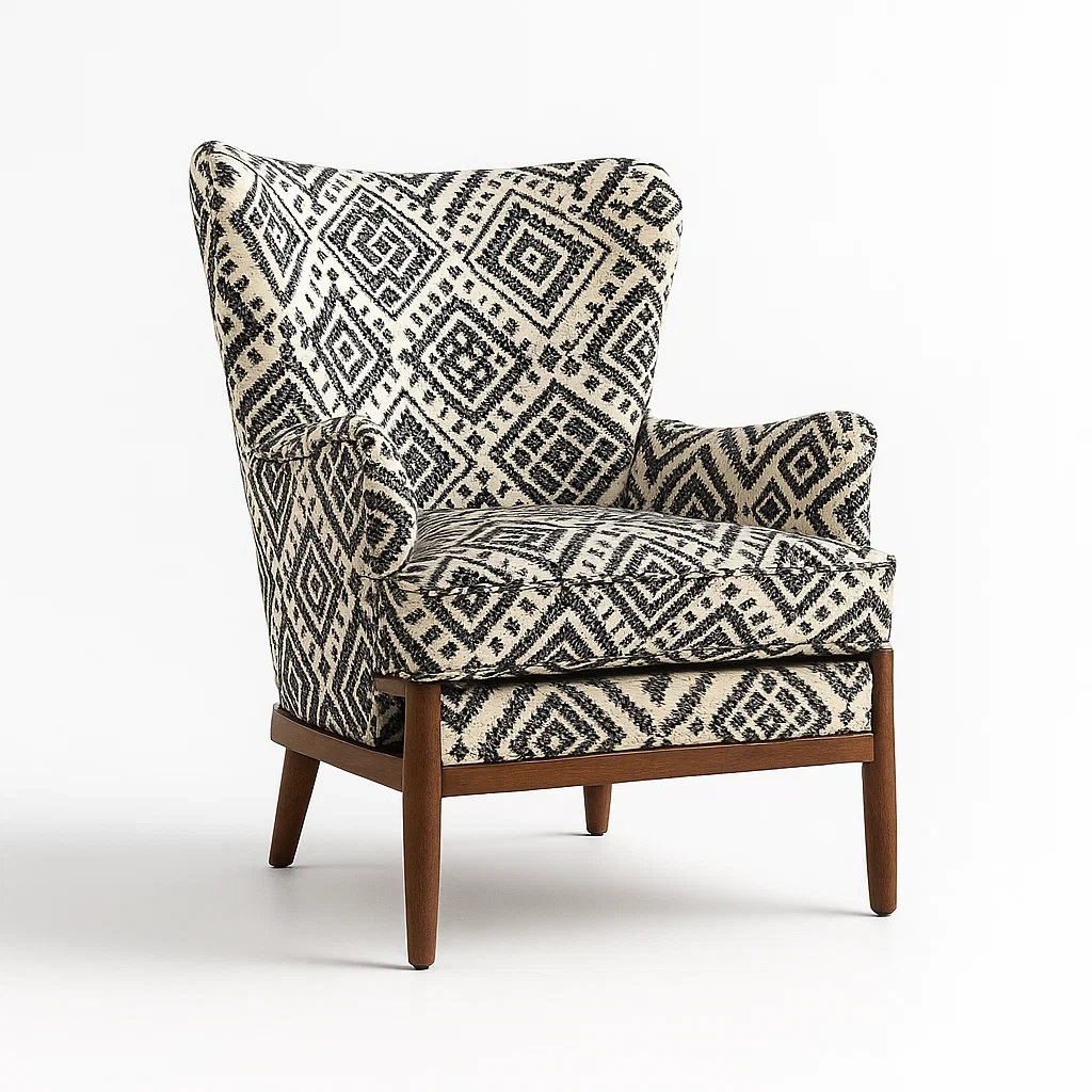 Fauteuils relax en bois massif avec tissu à motif géométrique-LUXEGLOWZZ