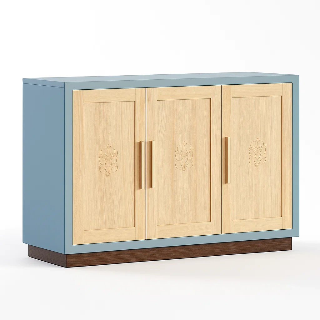 Armoires de rangement en bois et métal avec gravure florale-LUXEGLOWZZ