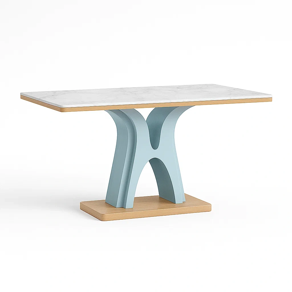 Tables à manger en marbre et bois avec base en bois-LUXEGLOWZZ