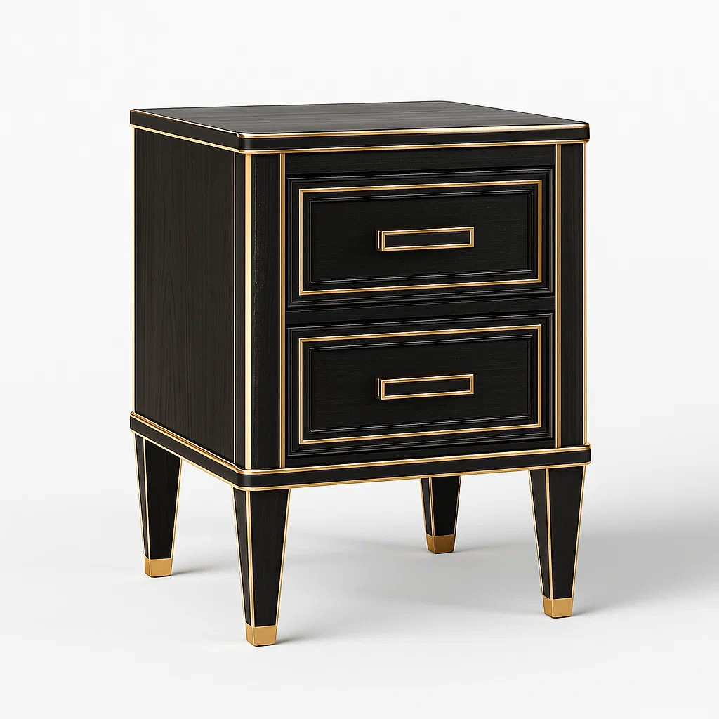 Tables de chevet en bois avec accents métalliques et tiroirs-LUXEGLOWZZ