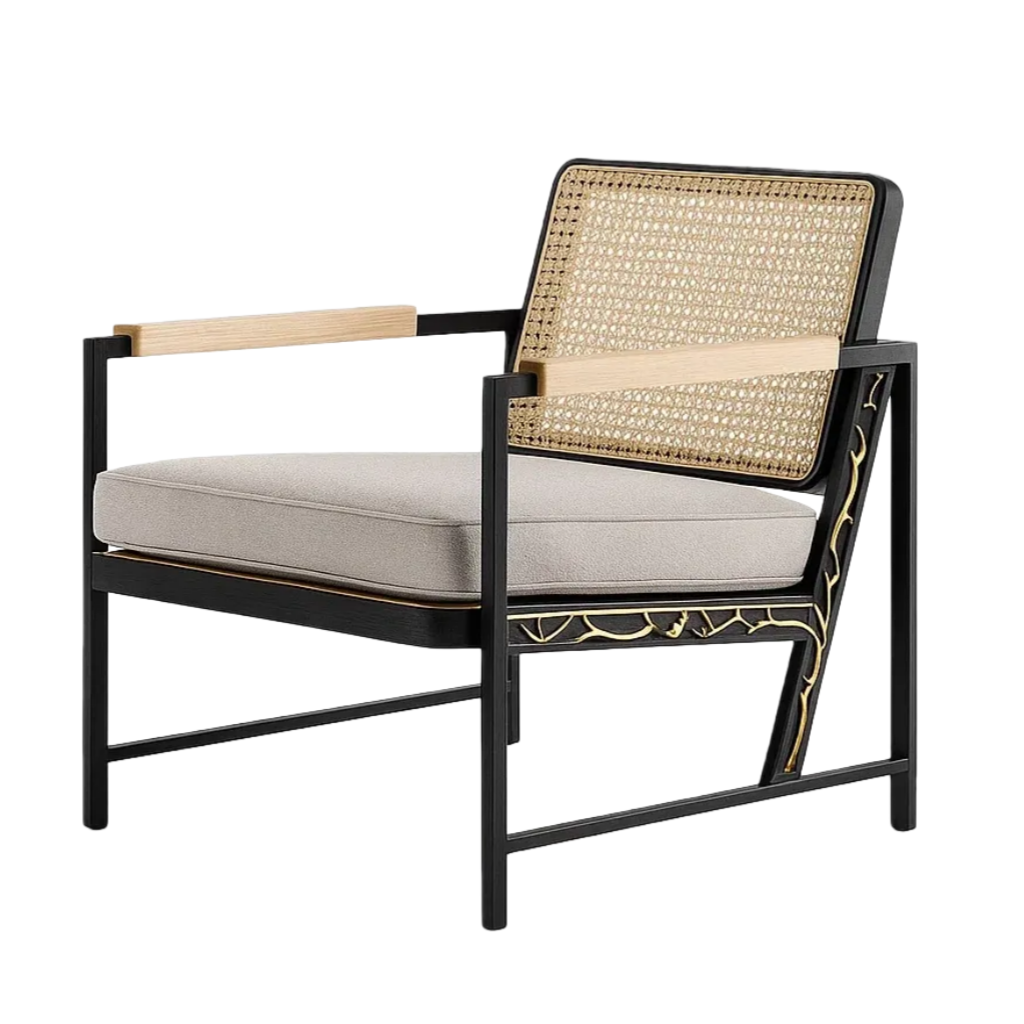 Fauteuils relax en métal avec dossier en rotin et coussin en tissu polyester-LUXEGLOWZZ