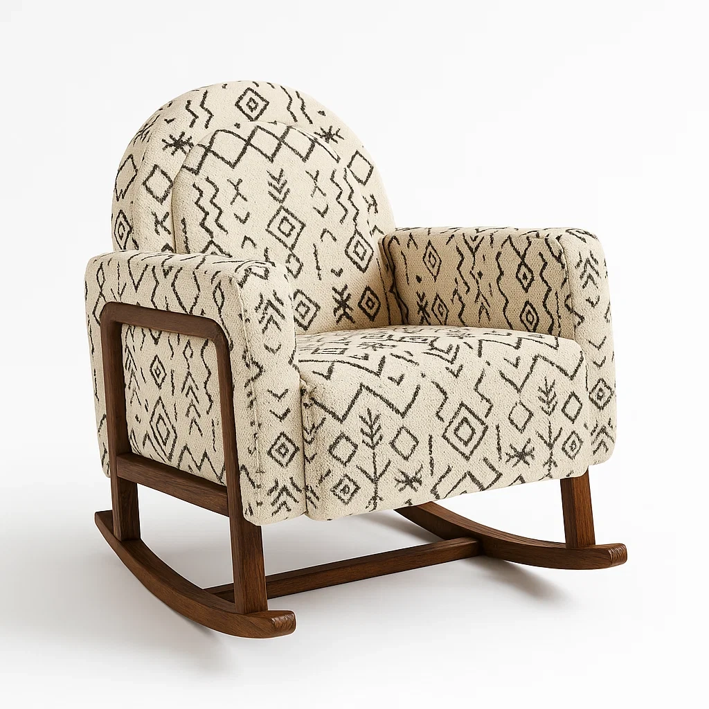 Fauteuils à bascule en polyester imprimé géométrique et bois-LUXEGLOWZZ