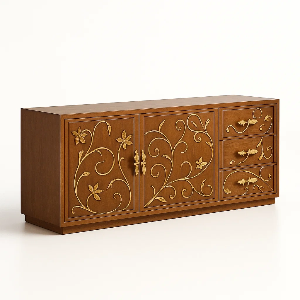 Buffets en bois massif avec motifs floraux sculptés-LUXEGLOWZZ