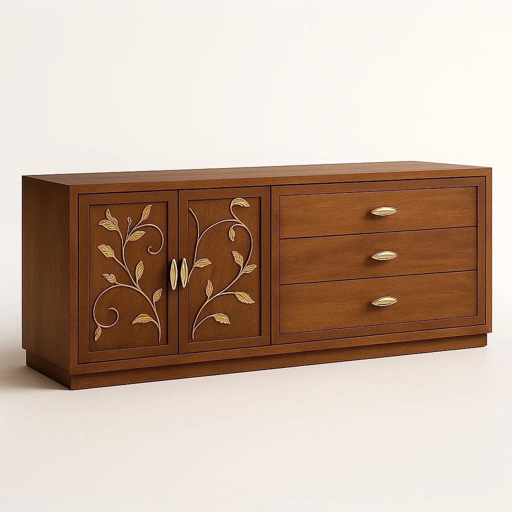 Buffets en bois avec ornements floraux et trois tiroirs-LUXEGLOWZZ