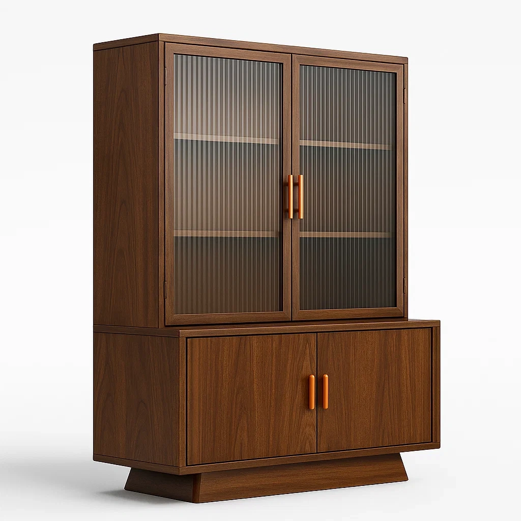 Vitrines de rangement en bois avec portes en verre cannelé-LUXEGLOWZZ