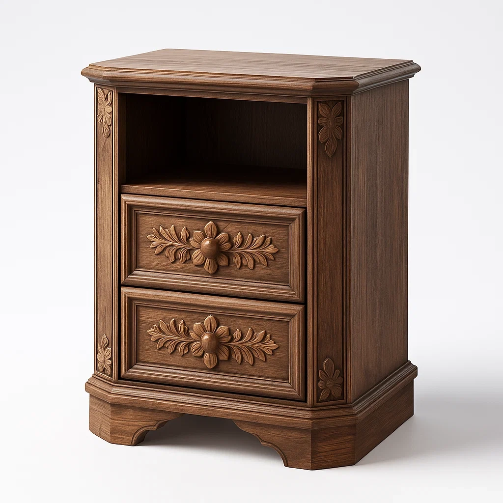 Tables de chevet en bois massif avec tiroirs sculptés-LUXEGLOWZZ