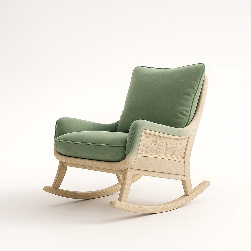 Fauteuils à bascule en bois massif avec assise en coton-LUXEGLOWZZ