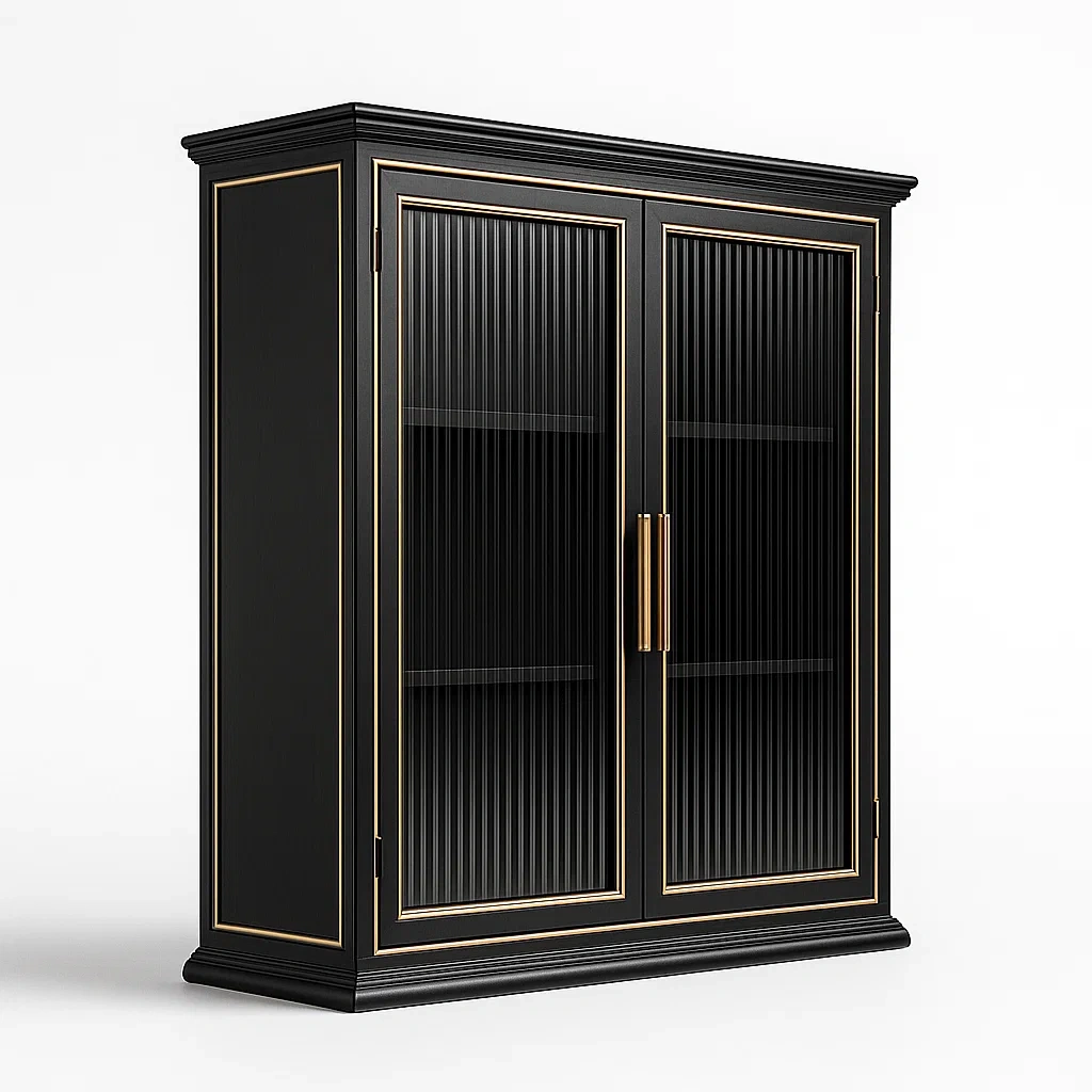 Vitrines en bois massif avec portes vitrées et détails décoratifs-LUXEGLOWZZ