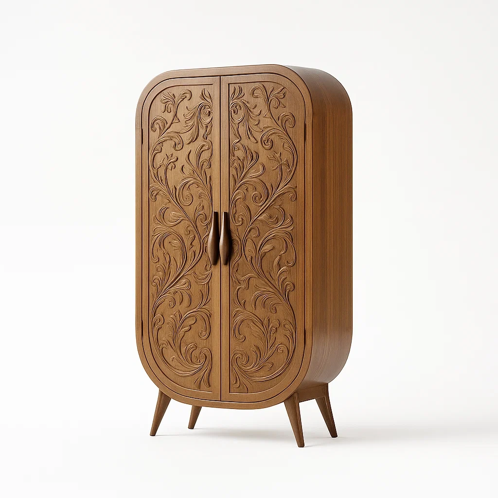 Armoires en bois massif avec sculptures florales-LUXEGLOWZZ