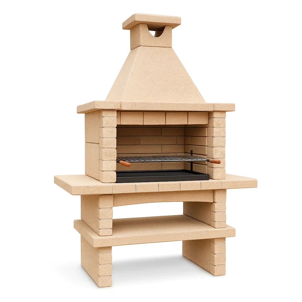 Barbecue en brique avec béton couleur sable et grille en acier inoxydable-deconester