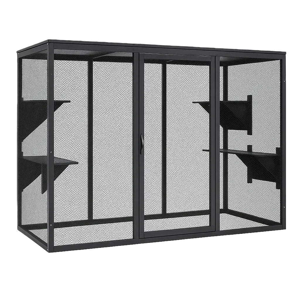 Cage pour chat en métal avec étagères noires-deconester