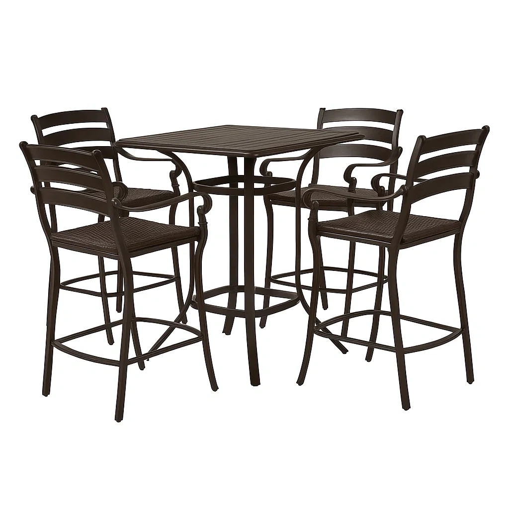 Ensemble table et chaise de bar en métal marron avec table carrée et 4 chaises-LUXENOOKZ