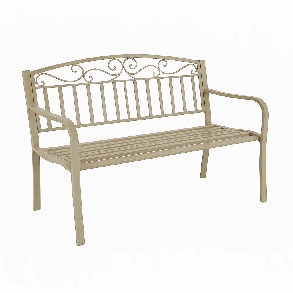 Banc de jardin en métal beige 126 cm-LUXENOOKZ