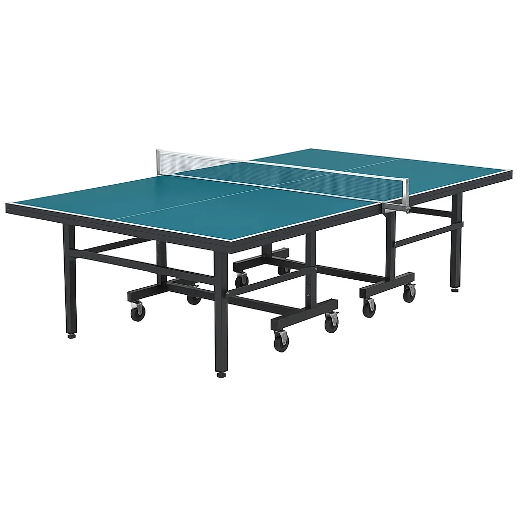 Table de ping pong pliable en acier avec roulettes mdf 274x152.5x76 cm bleu-LUXENOOKZ