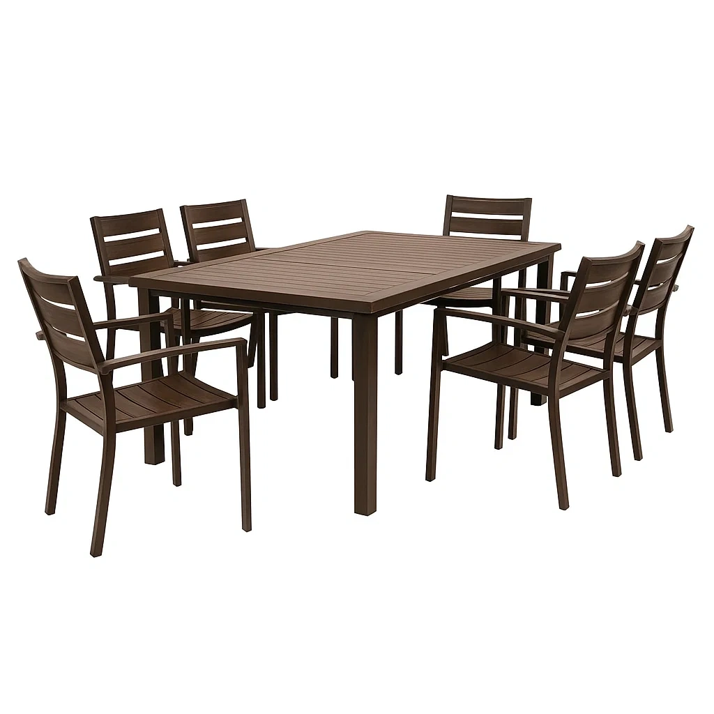 Ensemble table à manger et chaise extérieur aluminium marron avec table et 6 chaises-LUXENOOKZ