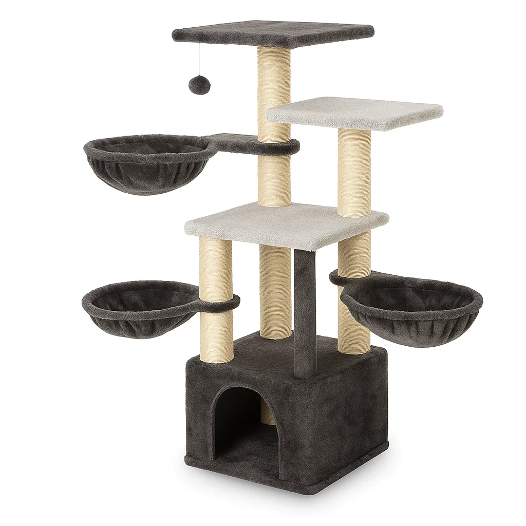 Arbre à chat en bois et sisal gris-LUXENOOKZ