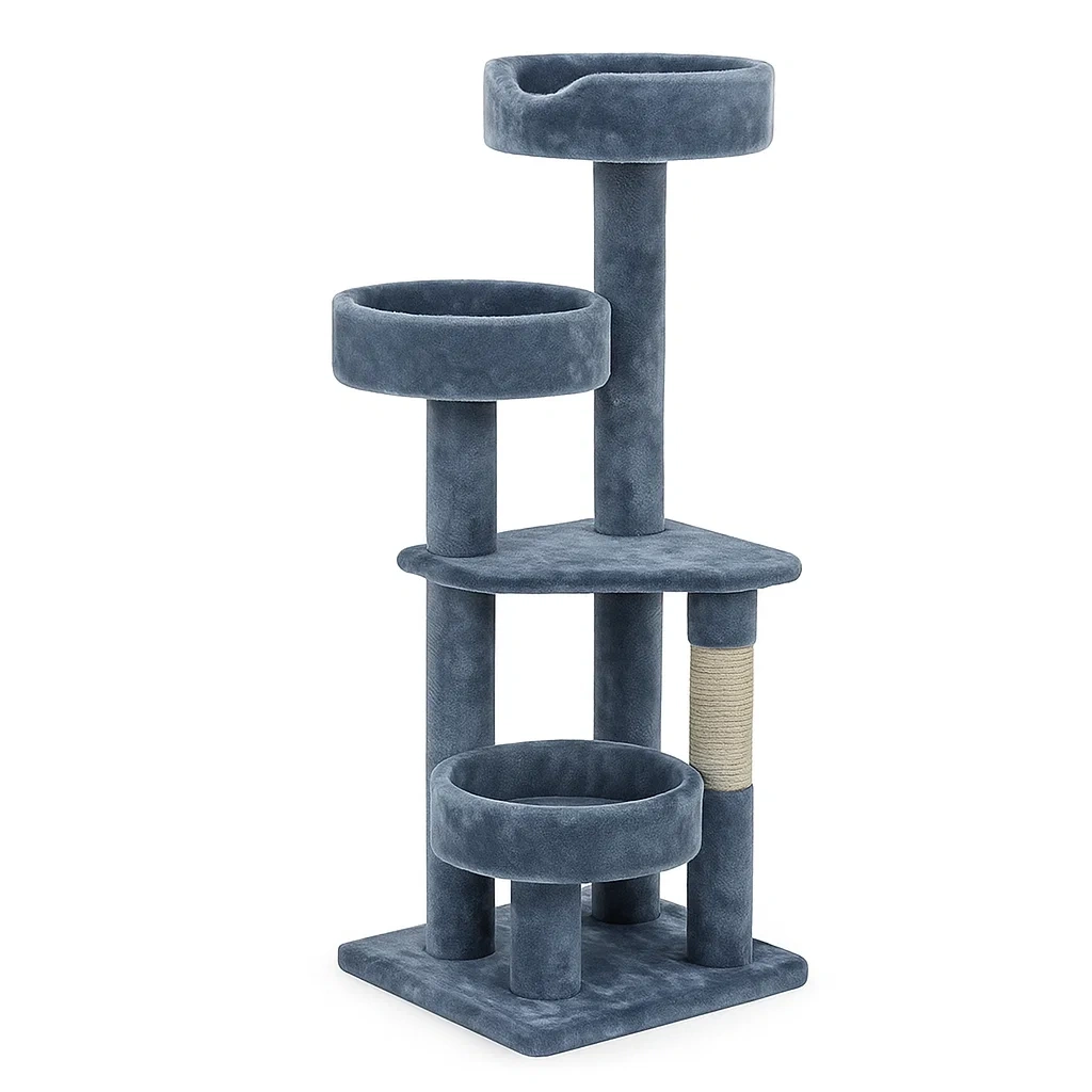Arbre à chat en velours avec griffoirs en sisal bleu-LUXENOOKZ