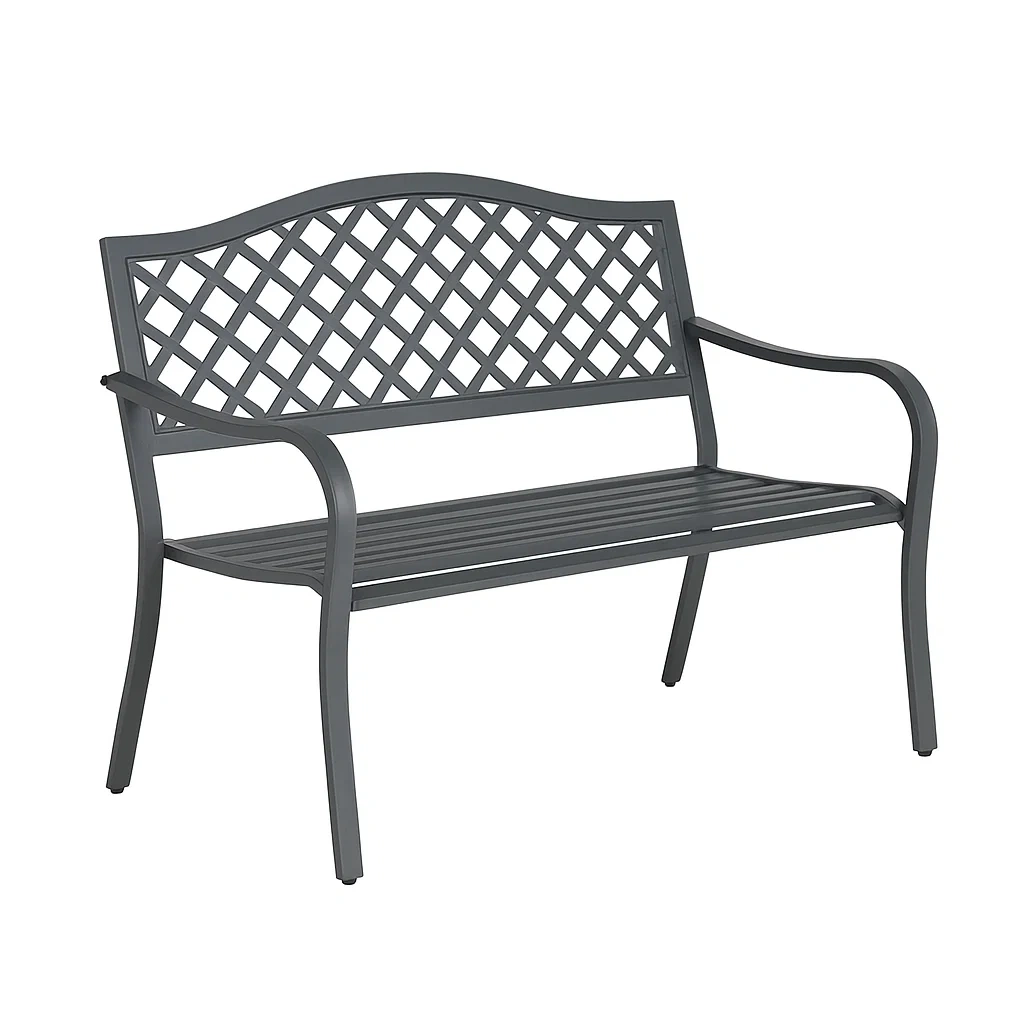 Banc en métal motif croisé gris 127 cm-LUXENOOKZ