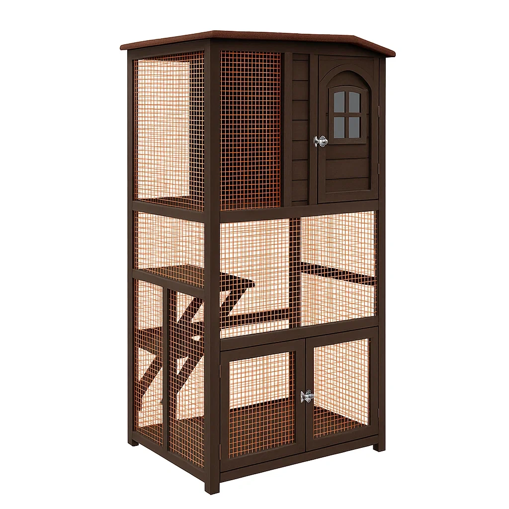 Enclos pour chat extérieur en bois et métal brun-LUXENOOKZ