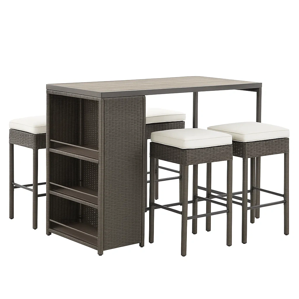 Ensemble table et chaise de bar en osier synthétique et acier-LUXENOOKZ