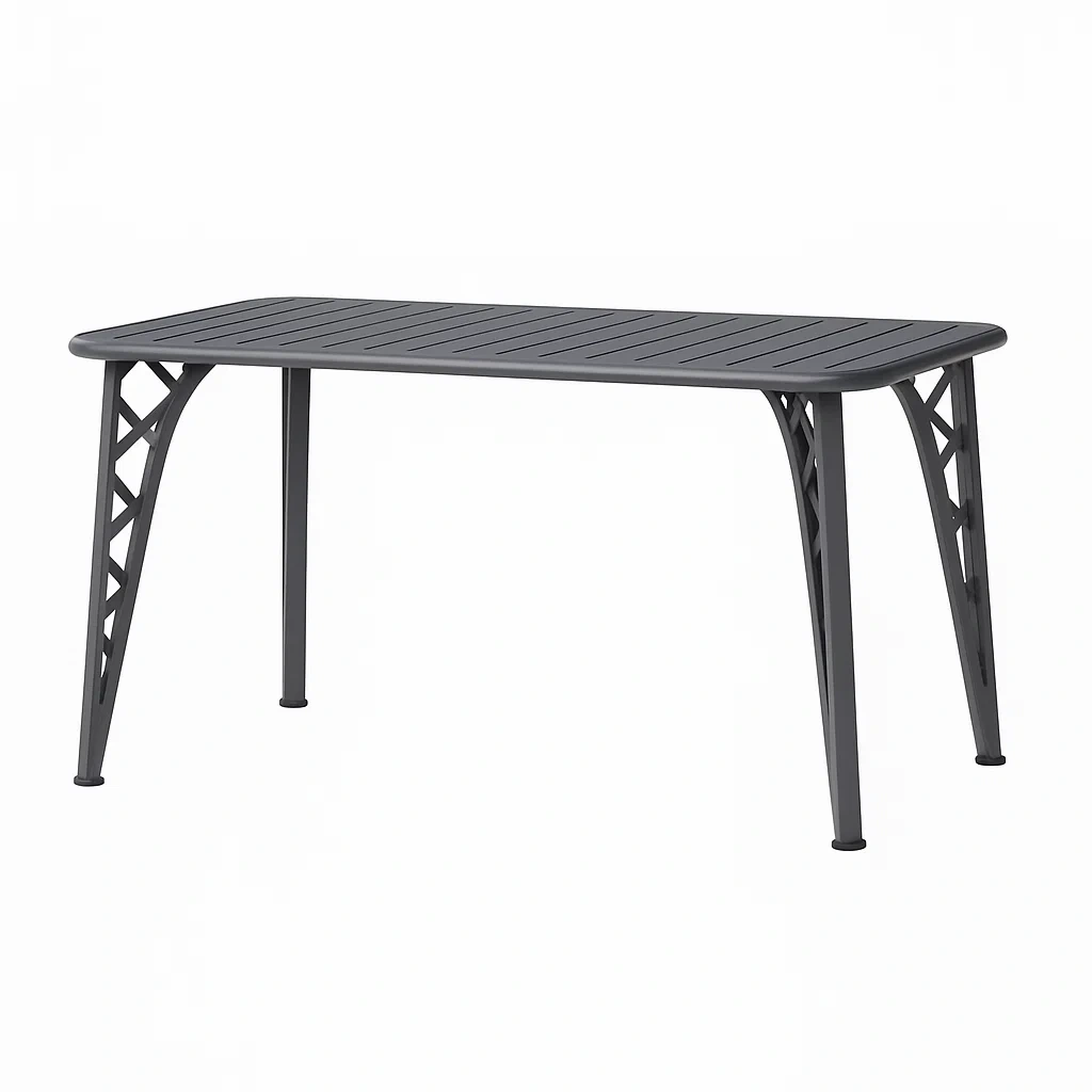 Table de jardin rectangulaire en métal gris 140x80x75 cm-LUXENOOKZ