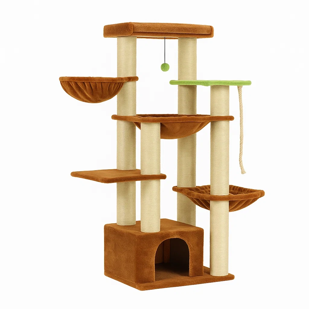 Arbre à chat en sisal et tissu marron/vert 150 cm-LUXENOOKZ