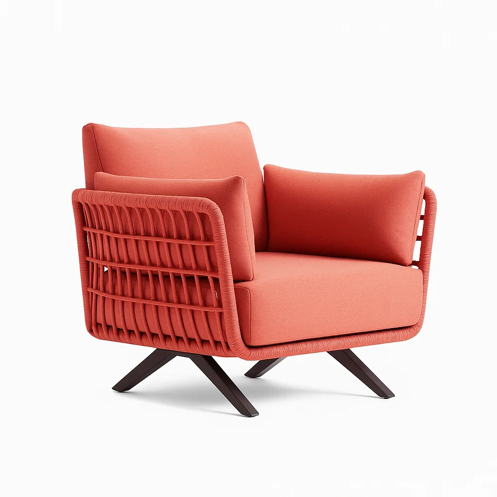 Fauteuil de détente en corde avec structure en acier rouge-LUXENOOKZ