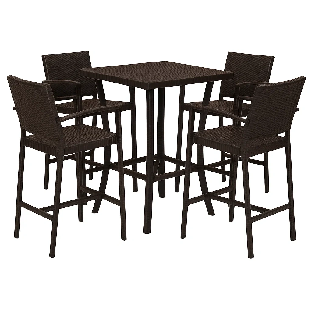 Ensemble table et chaise de bar en résine tressée brun avec 4 chaises-LUXENOOKZ