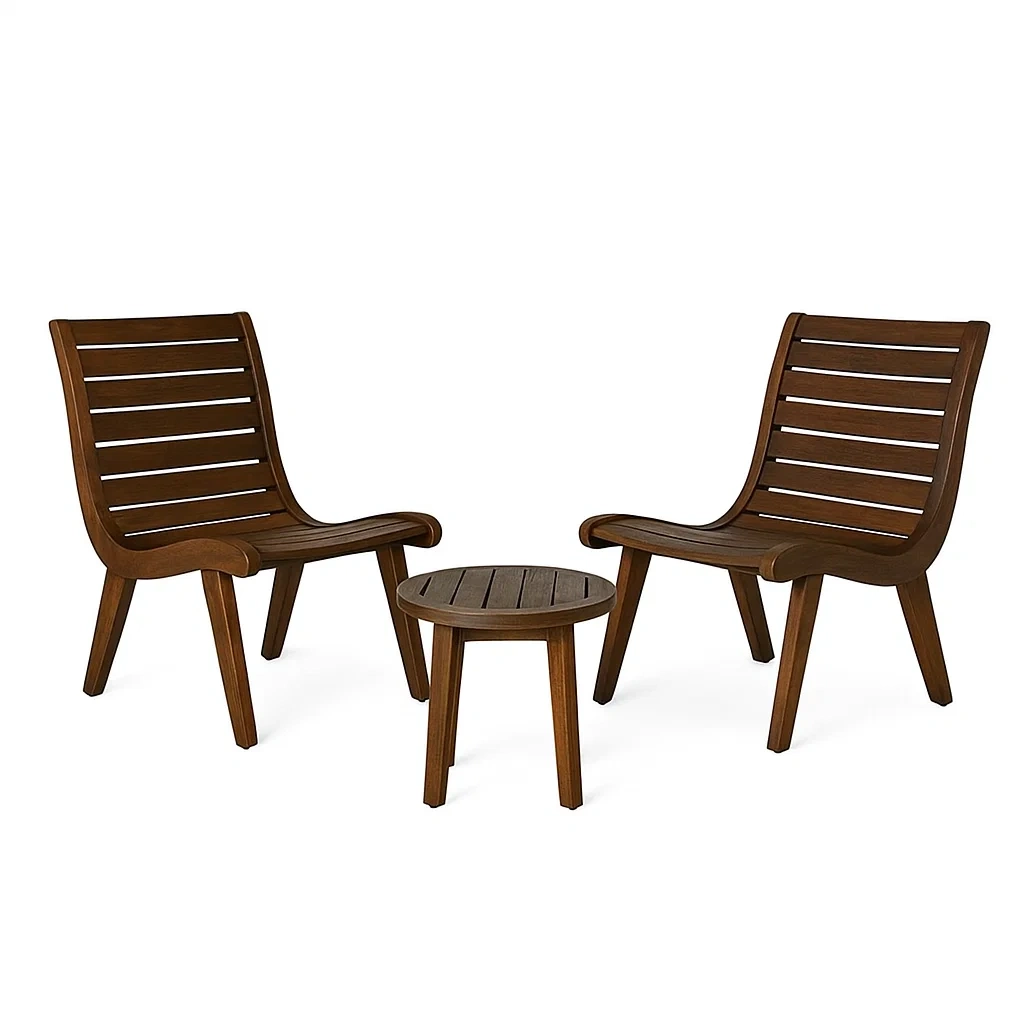 Petit ensemble de loisir en bois marron avec 2 chaises et table ronde-LUXENOOKZ
