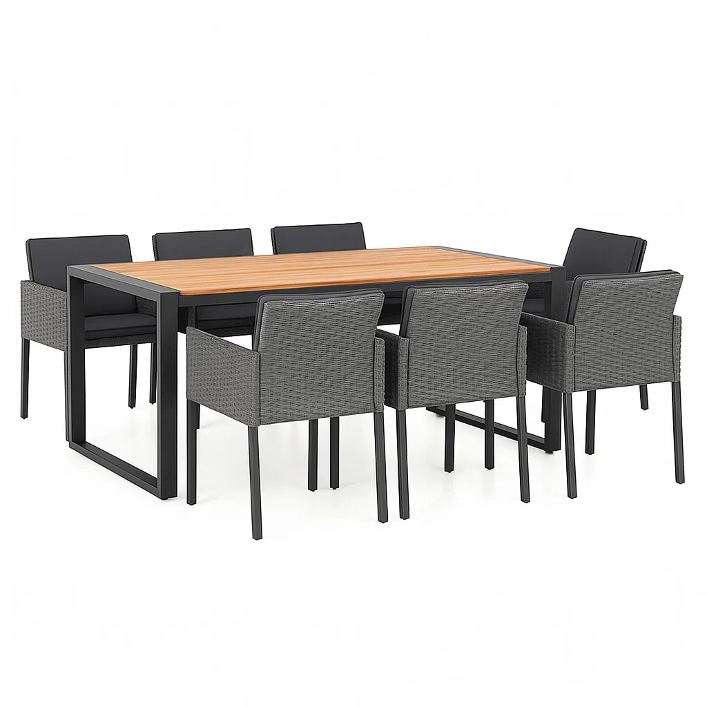 Ensemble table à manger et chaise extérieur 8 pièces en aluminium et bois-LUXENOOKZ