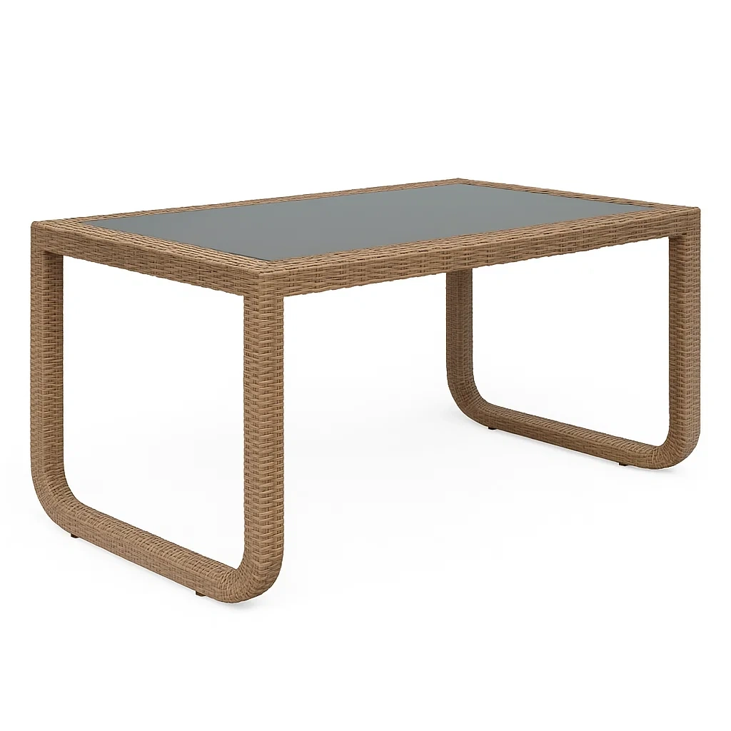 Table de jardin en rotin et verre trempé marron 150x90x75 cm-LUXENOOKZ