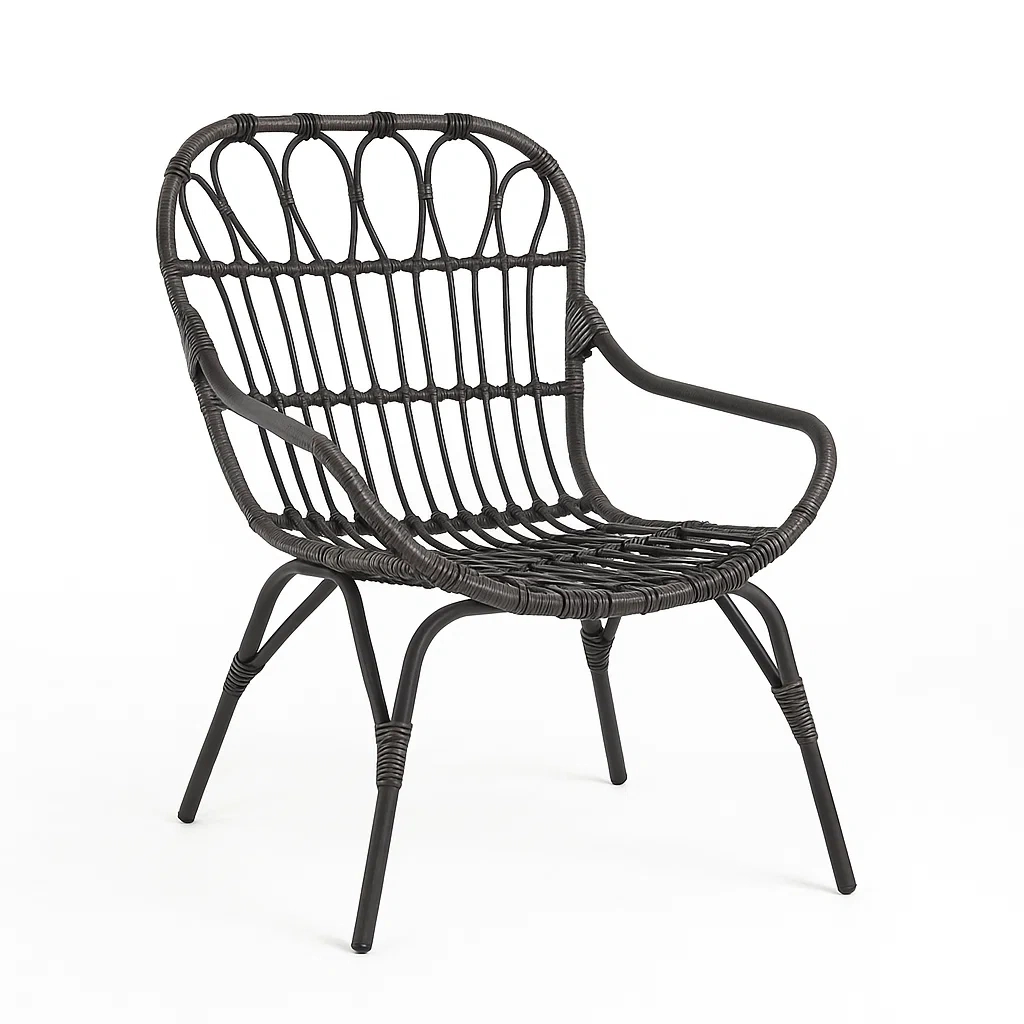 Fauteuil de détente en résine tissée et acier noir-LUXENOOKZ